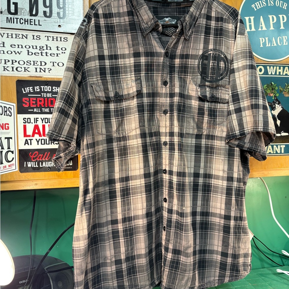 Harley-Davidson Short-Sleeve Plaid Button-Down — Black & Tan